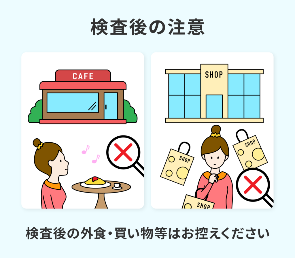 検査後の外食・買い物等はお控えください